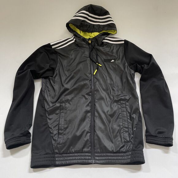 Adidas Windbreaker Jacket Mens Small Lined Wet Look Coat‎ Training Track Hooded - Picture 1 of 10